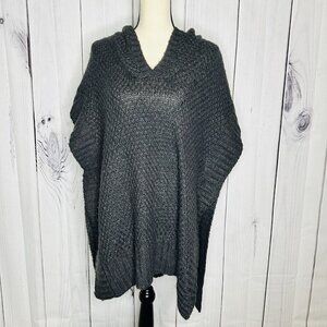 Hem & Thread Sleeveless Poncho Sweater Hooded Womens Sz M/L Gray V-Neck